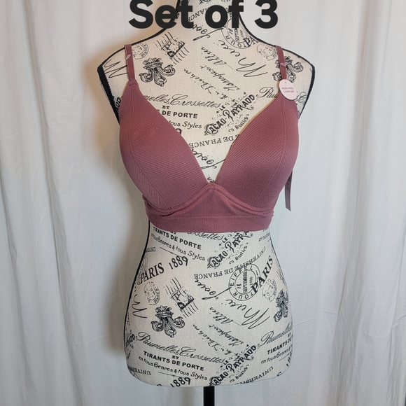 Set Of 3 Danskin Mauve, Blue, Deep Purple Ribbed Bralettes - Picture 1 of 11